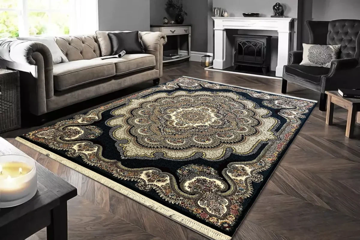 Farsh Radman Carpet Rug Grade 1 in Navy and White Mk