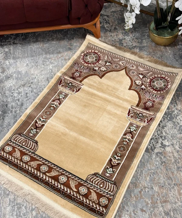 Ishraq Janamaz Heavy Woven Prayer Mat Style 2 Beige
