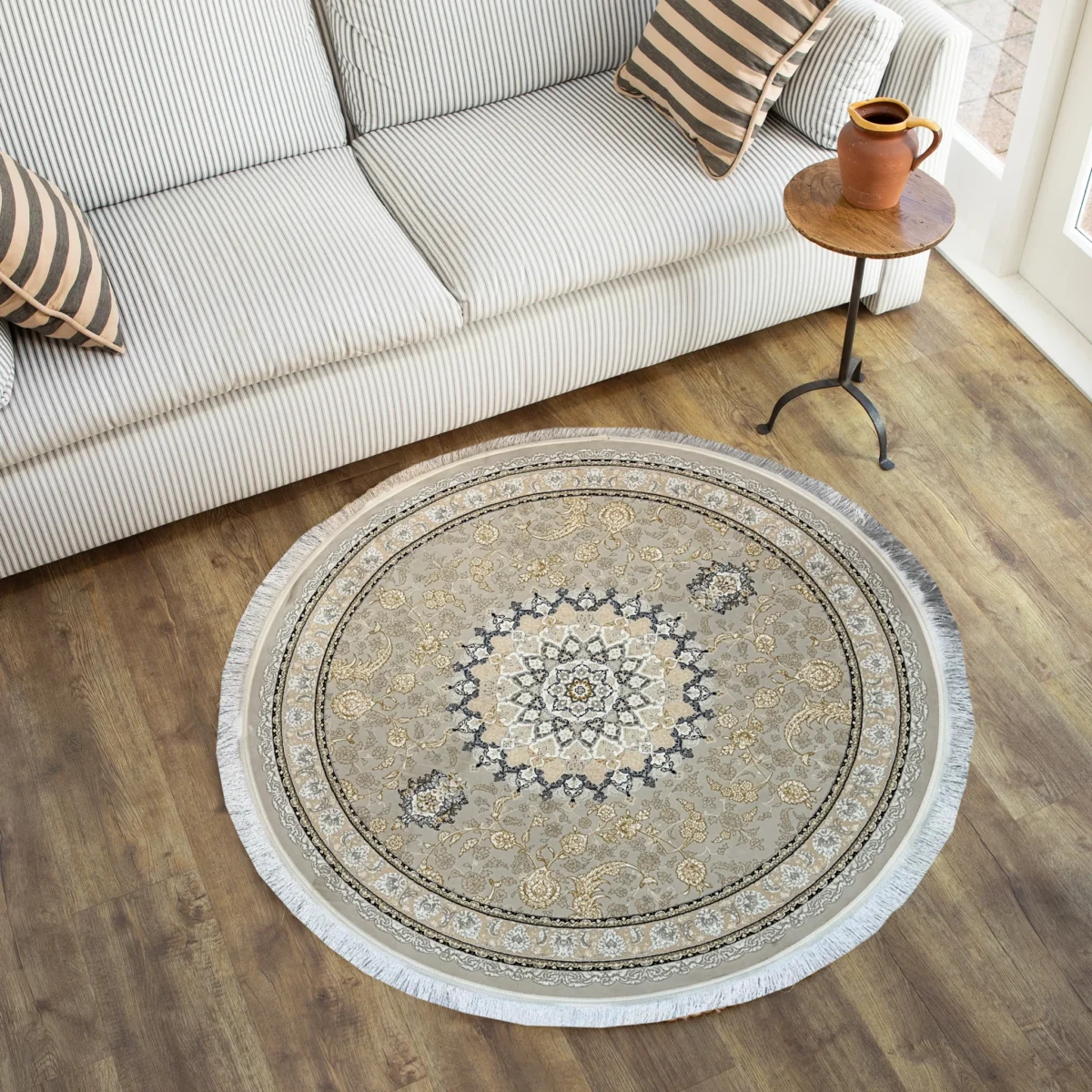 Salima Collection GreyDesignBlueWhite Circle Rug