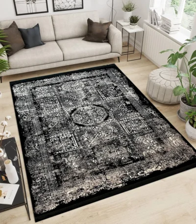 Jordan Rugs Silver Collection Bita BlackWhiteGrey Rug