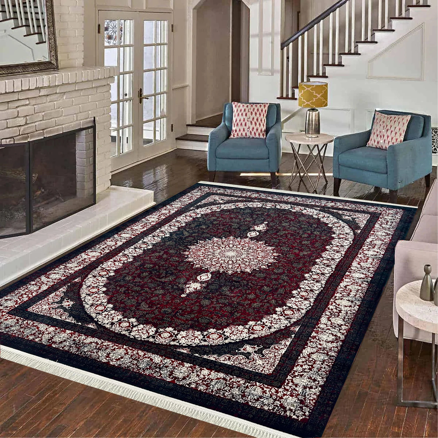 Baharestan Carpets Maroon OffWhite Rug