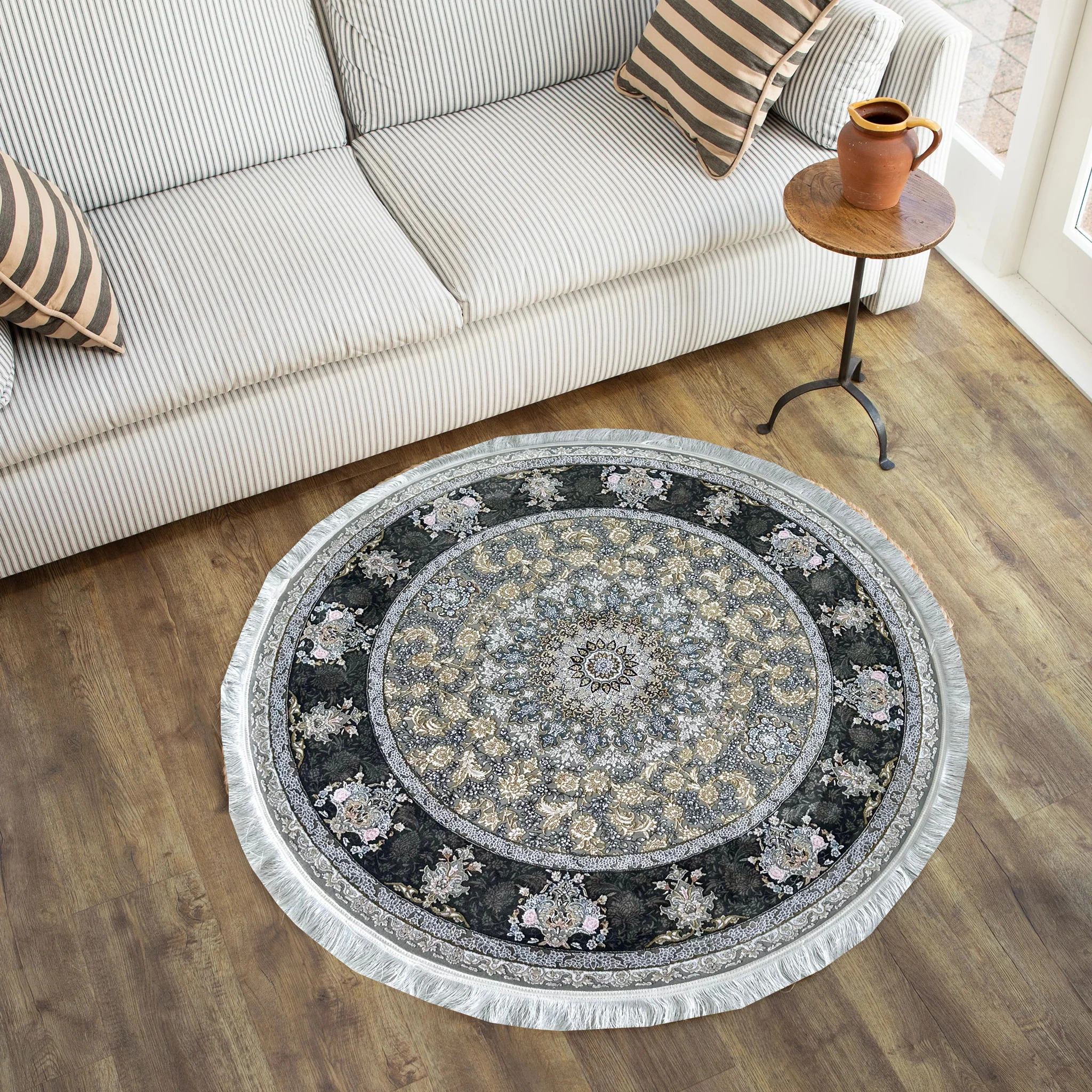 Farsh GreyWhite Circle Rug