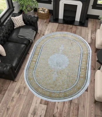 Salima Collection GoldDesignWhite Oval Rug