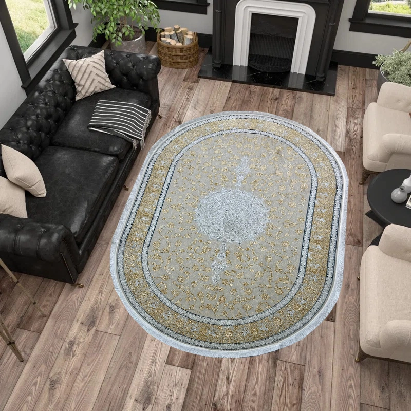 Salima Collection GoldDesignWhite Oval Rug