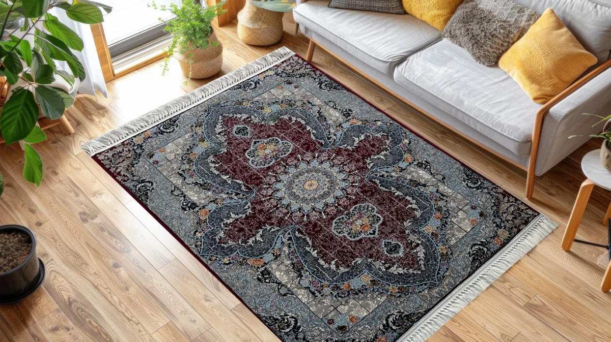 Sarvestan Red & Navy Grey Rug - Image 3