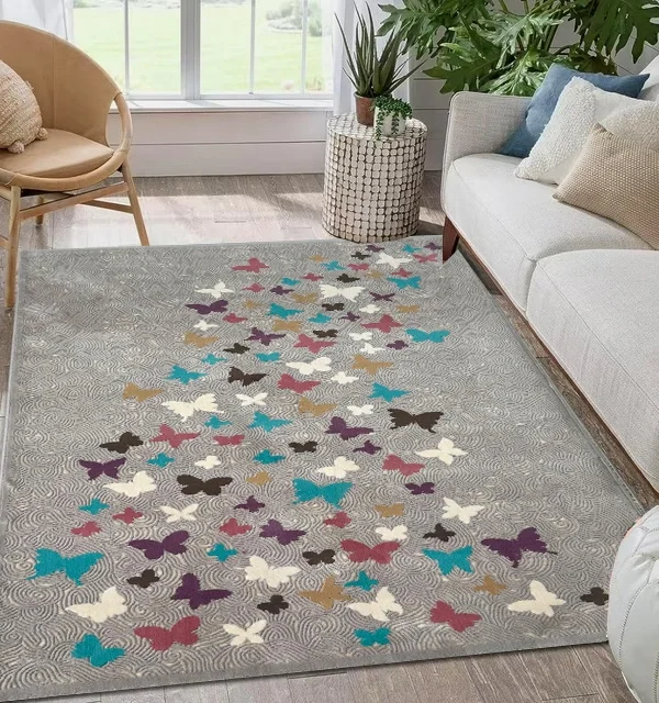 Sepas Vintage Antiques Carpets Grey Butterflies Design Rug