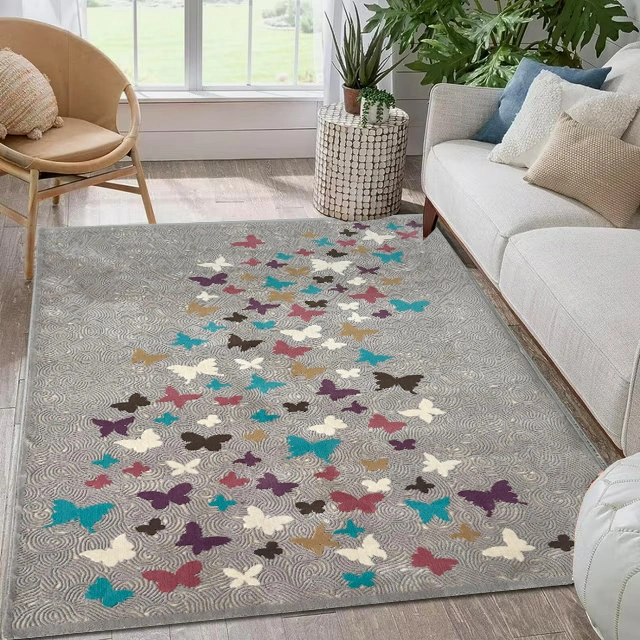 Sepas Vintage Antiques Carpets Grey Butterflies Design Rug