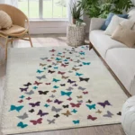 Sepas Vintage Antiques Carpets OffWhite Butterflies Design Rug