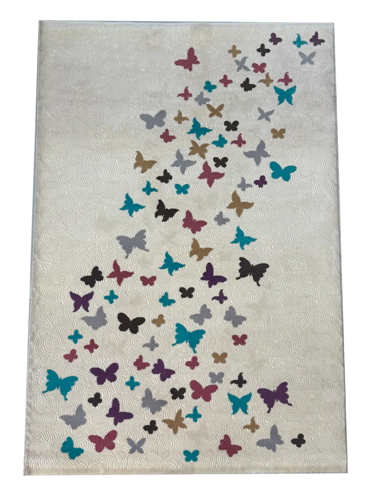 Sepas Vintage Antiques Carpets OffWhite Butterflies Design Rug