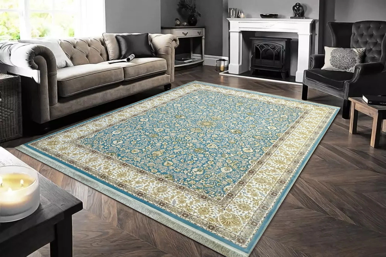 Hedayati Carpets Farsh-e-Irani SkyBlue Gold Rug
