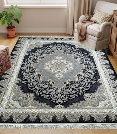 Farhang Carpets NavyGreyWhite Rug