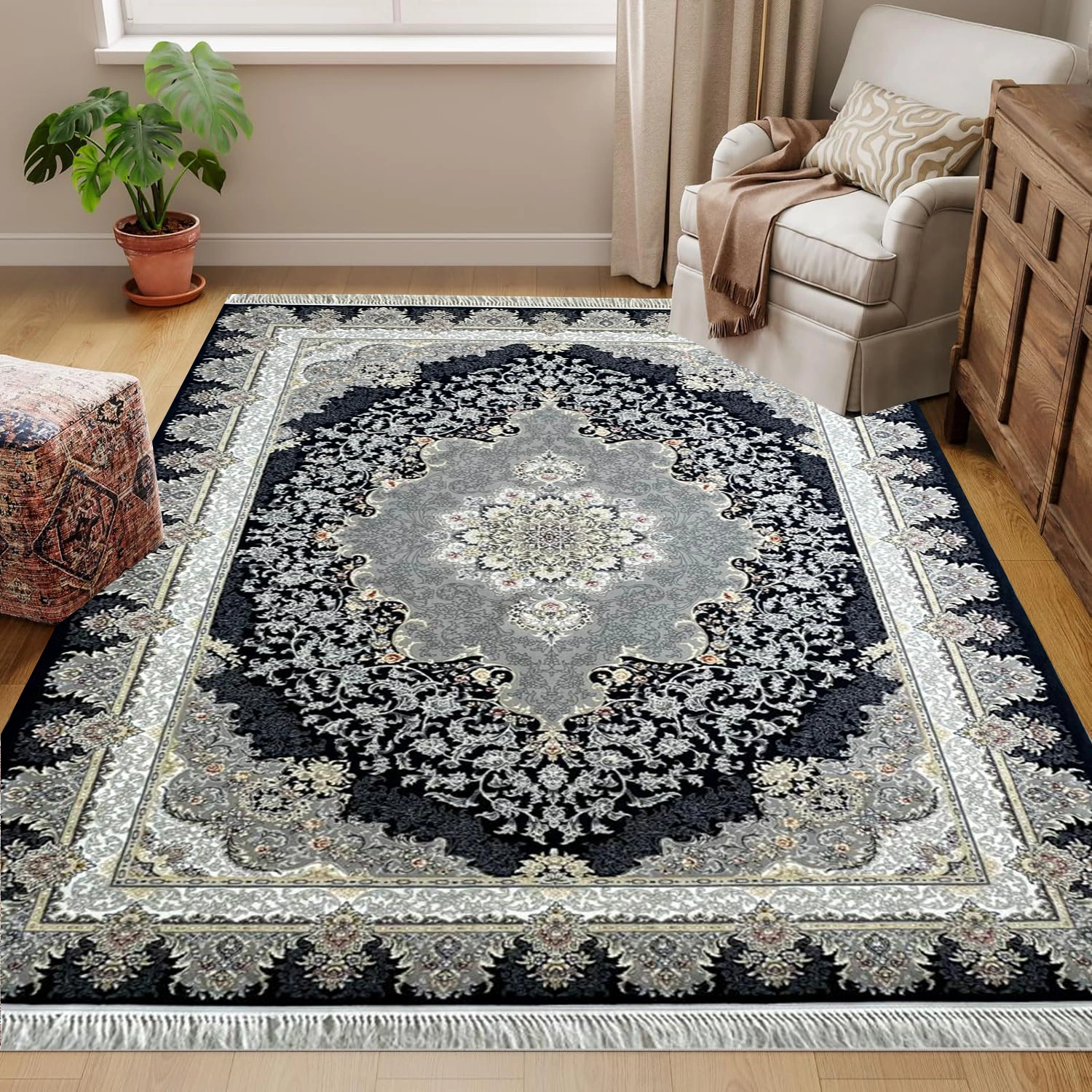Farhang Carpets NavyGreyWhite Rug Mk Farhang Carpets NavyGreyWhite Rug