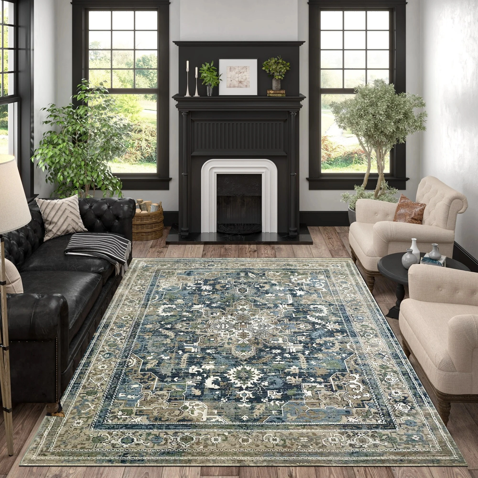 Elements DBlue Beige Rug