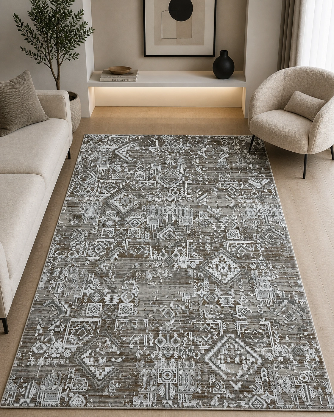 Valentis Home Effero LGrey LBrown Rug