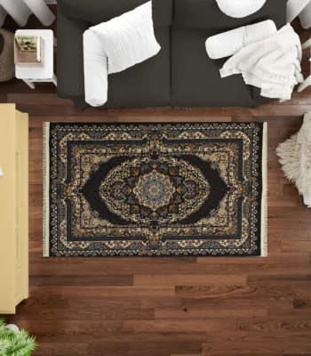 Sarvestan 700 Reeds Irani Rug BlackoffWhite Mockups