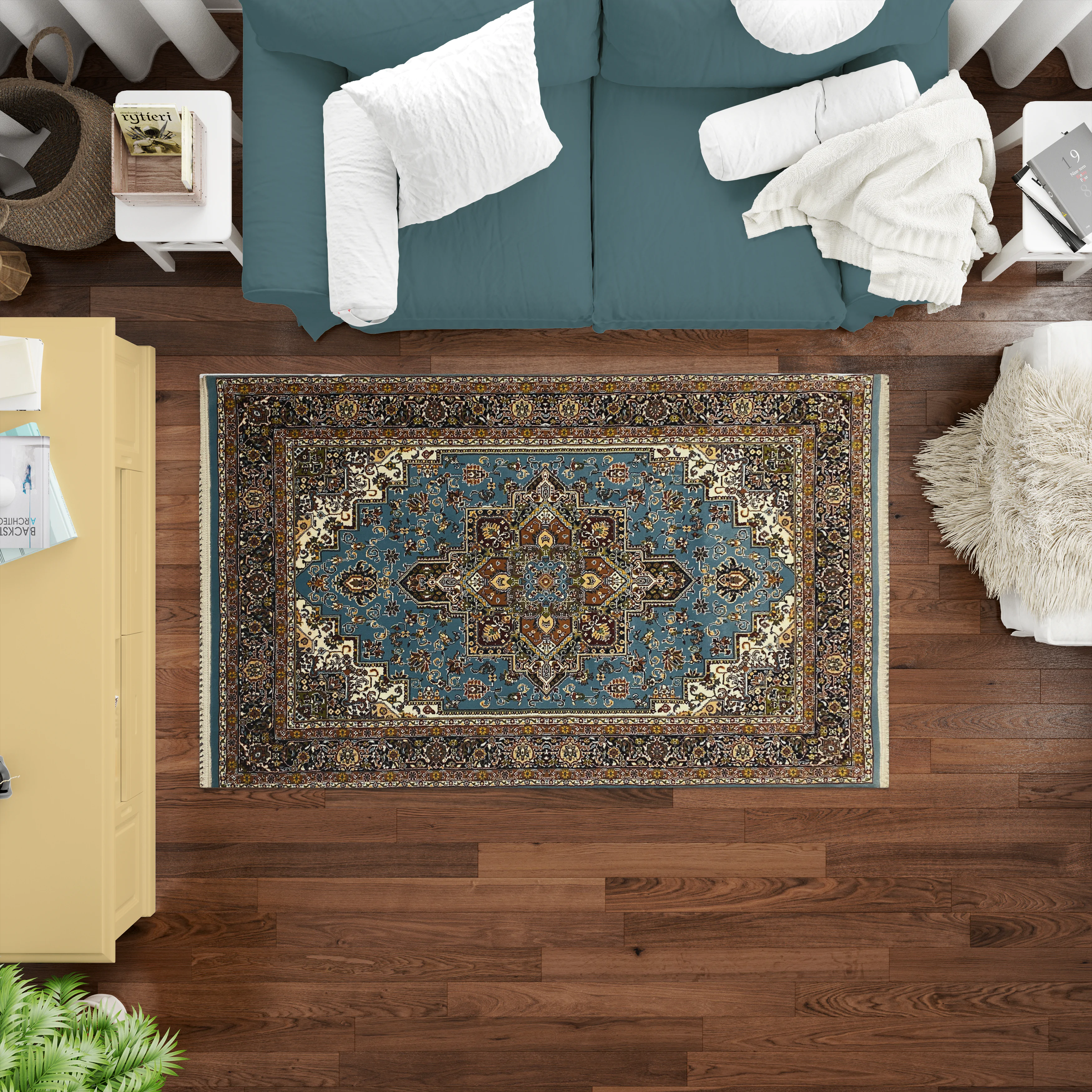 Sarvestan 700 Reeds Irani Rug FeroziYellow Mockups