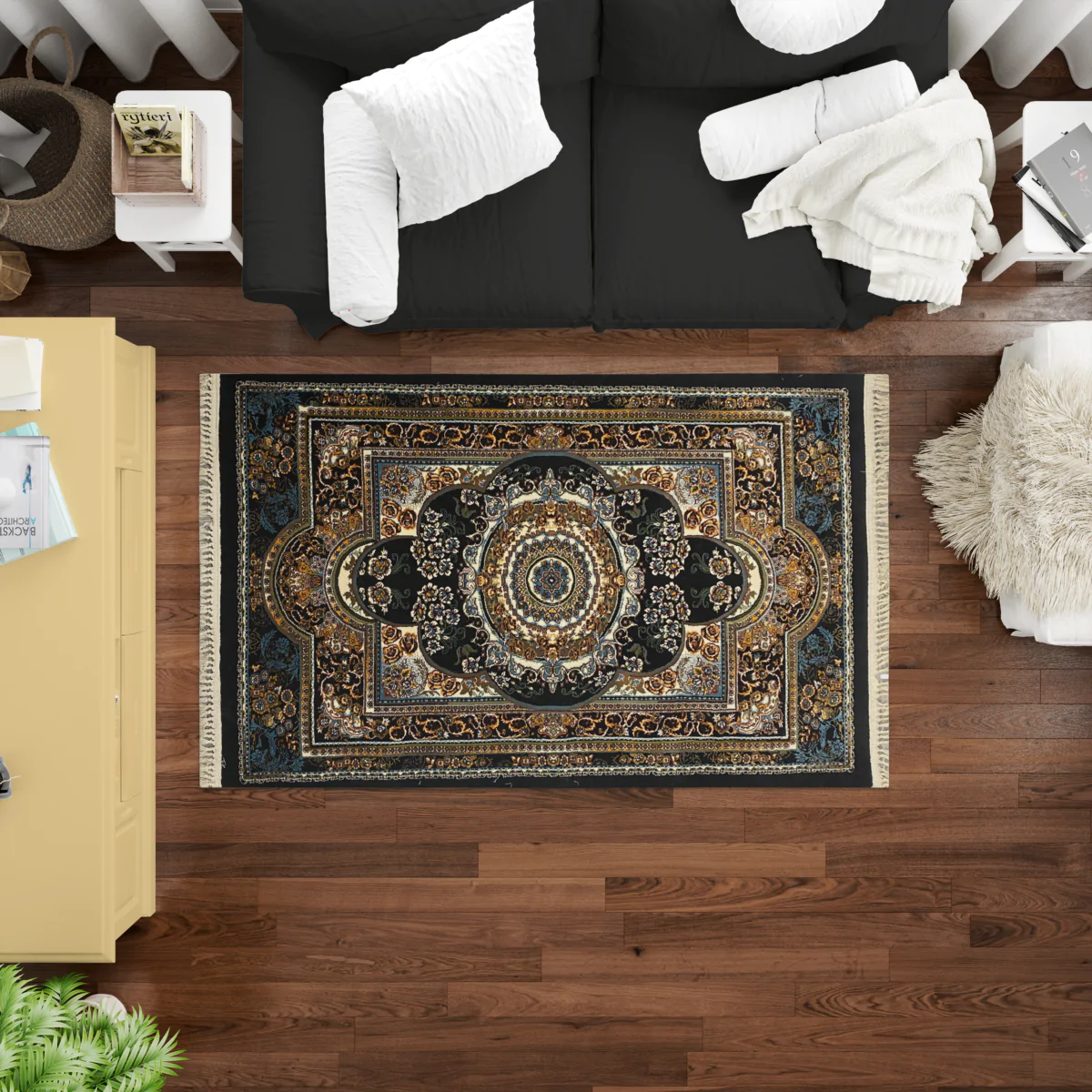 Sarvestan 700 Reeds Irani Rug NavyBlack Mockups