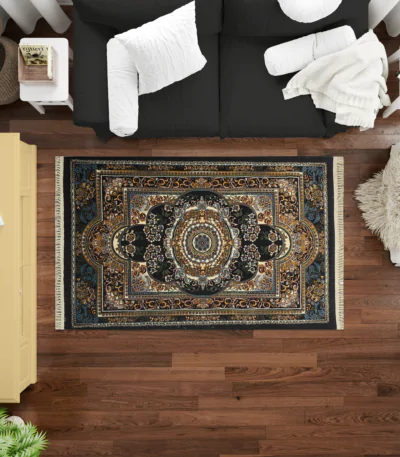 Sarvestan 700 Reeds Irani Rug NavyBlack Mockups