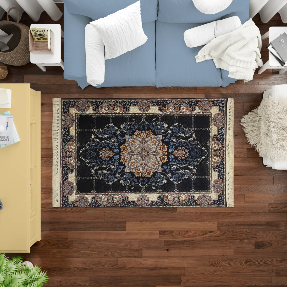 Sarvestan 700 Reeds Irani Rug NavyLGrey Mockups