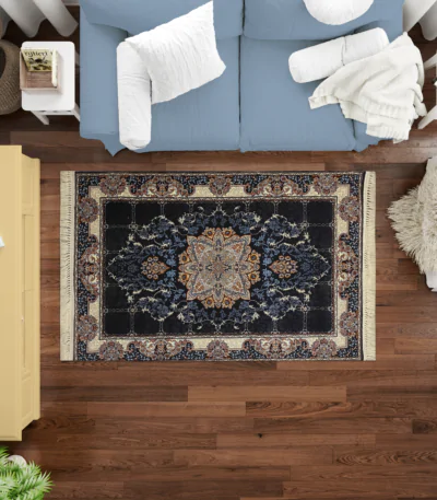 Sarvestan 700 Reeds Irani Rug NavyLGrey Mockups