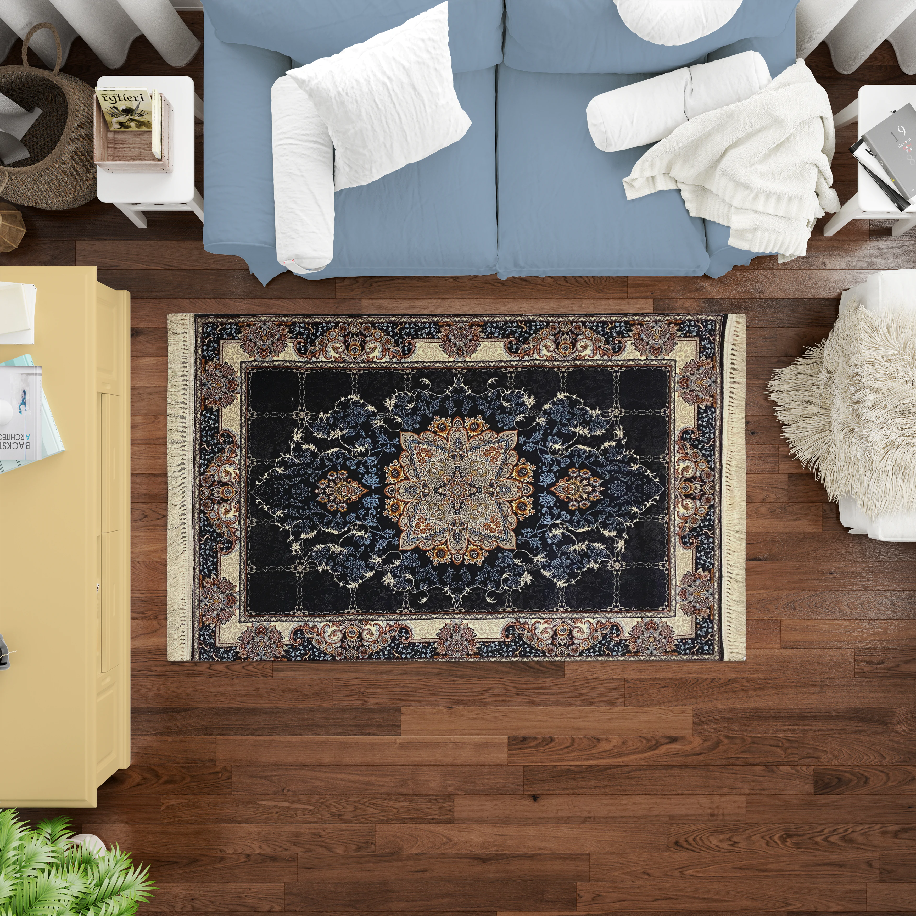 Sarvestan 700 Reeds Irani Rug NavyLGrey Mockups