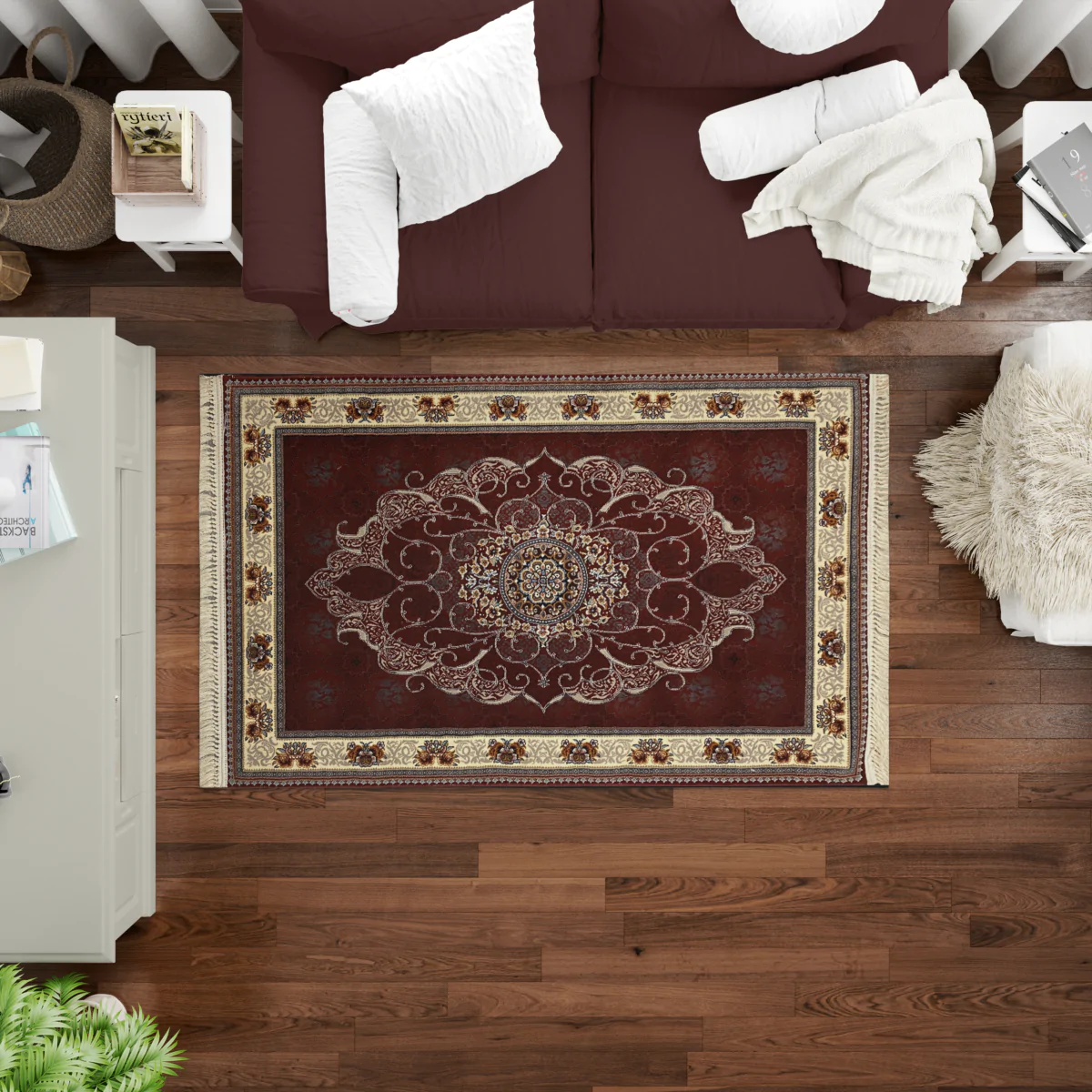 Sarvestan 700 Reeds Irani Rug RedOffWhite Mockups