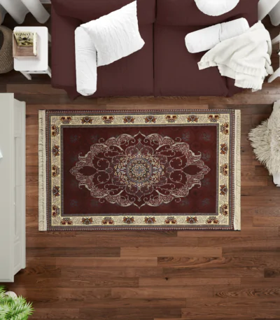 Sarvestan 700 Reeds Irani Rug RedOffWhite Mockups