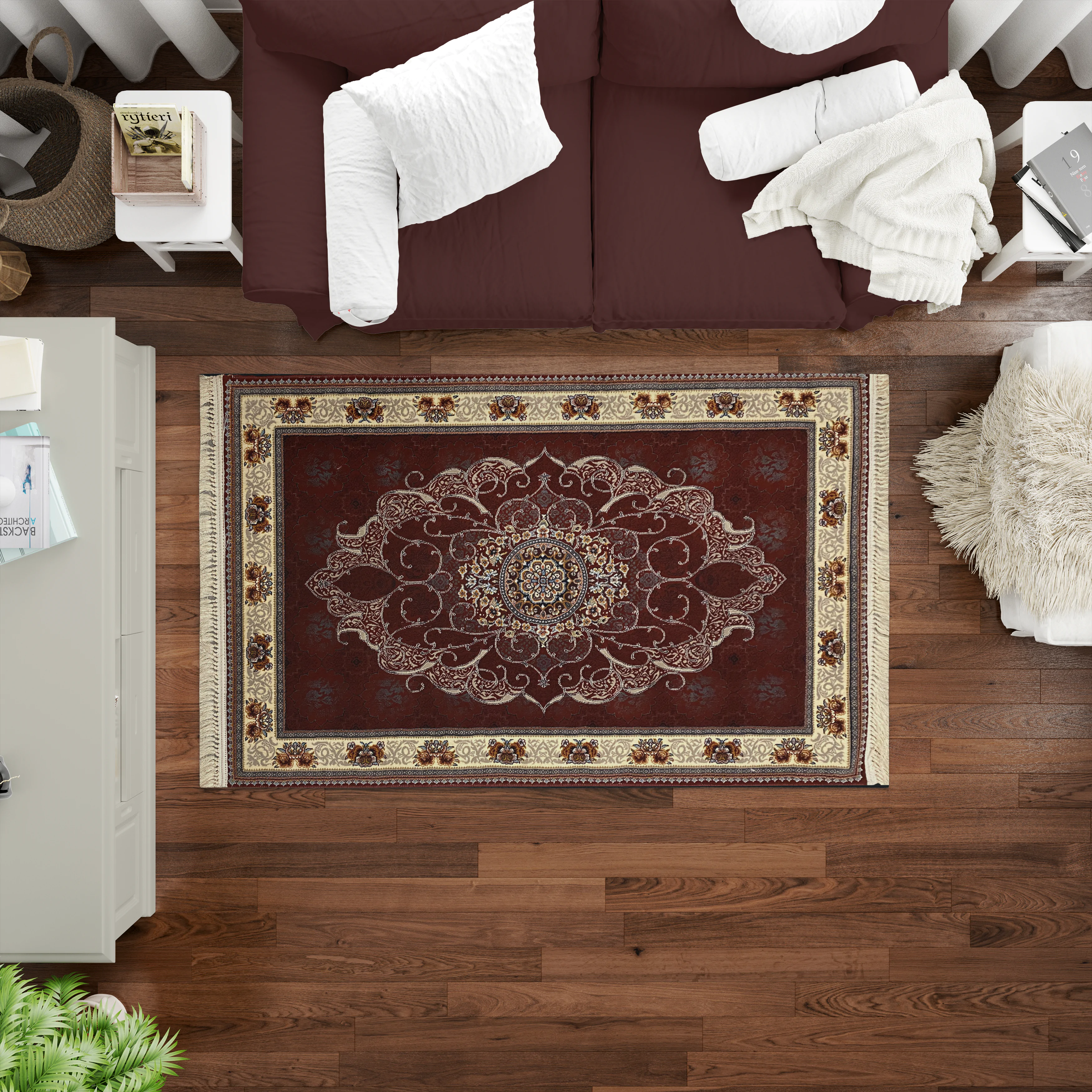 Sarvestan 700 Reeds Irani Rug RedOffWhite Mockups