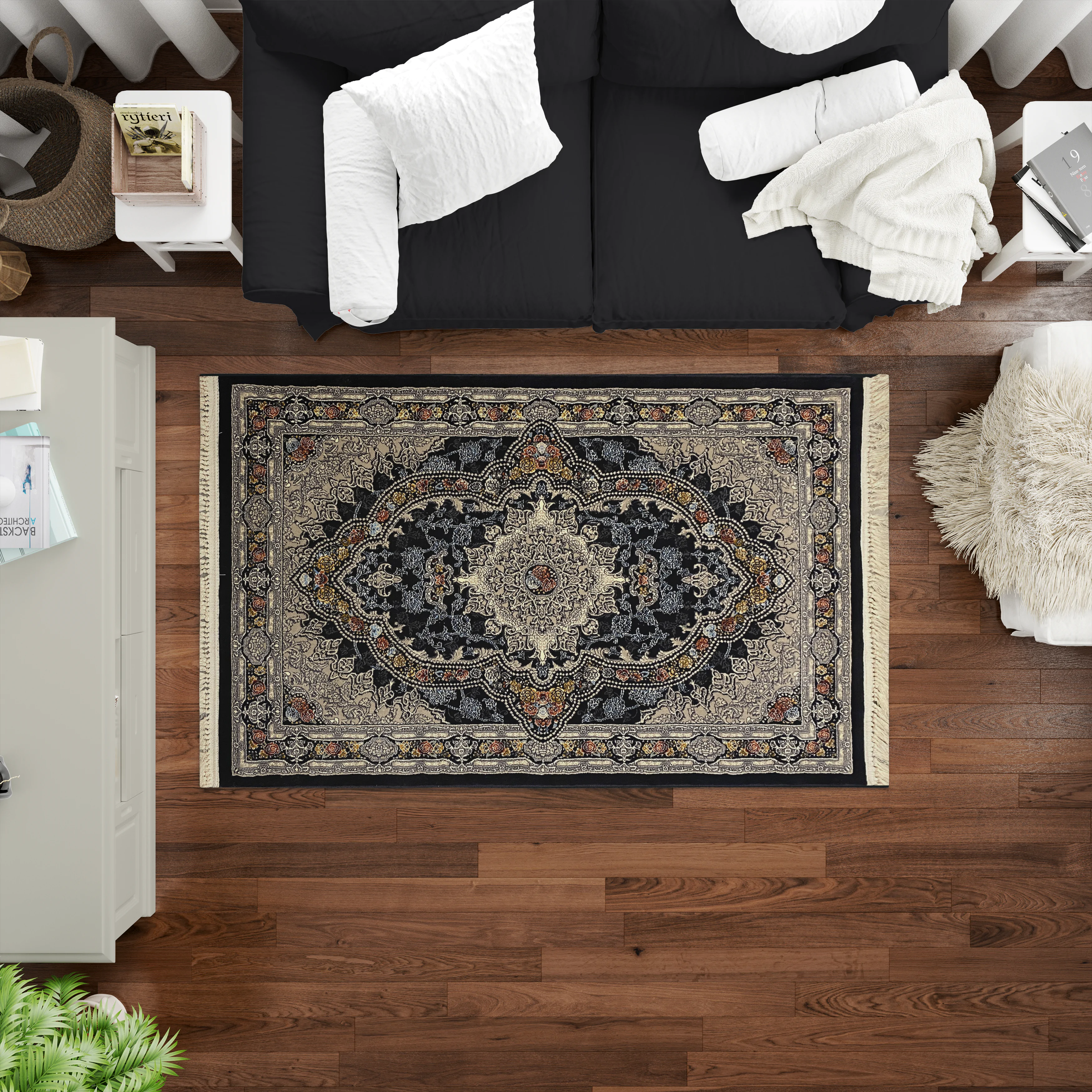 Sarvestan 700 Reeds Irani Rug WhiteBlue Mockups