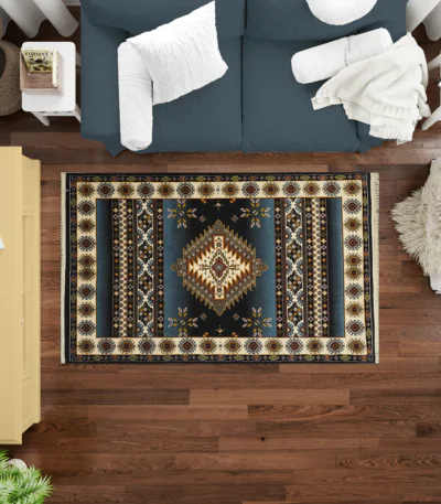 Sarvestan 700 Reeds Irani Rug WhiteFerozi Mix Mockups