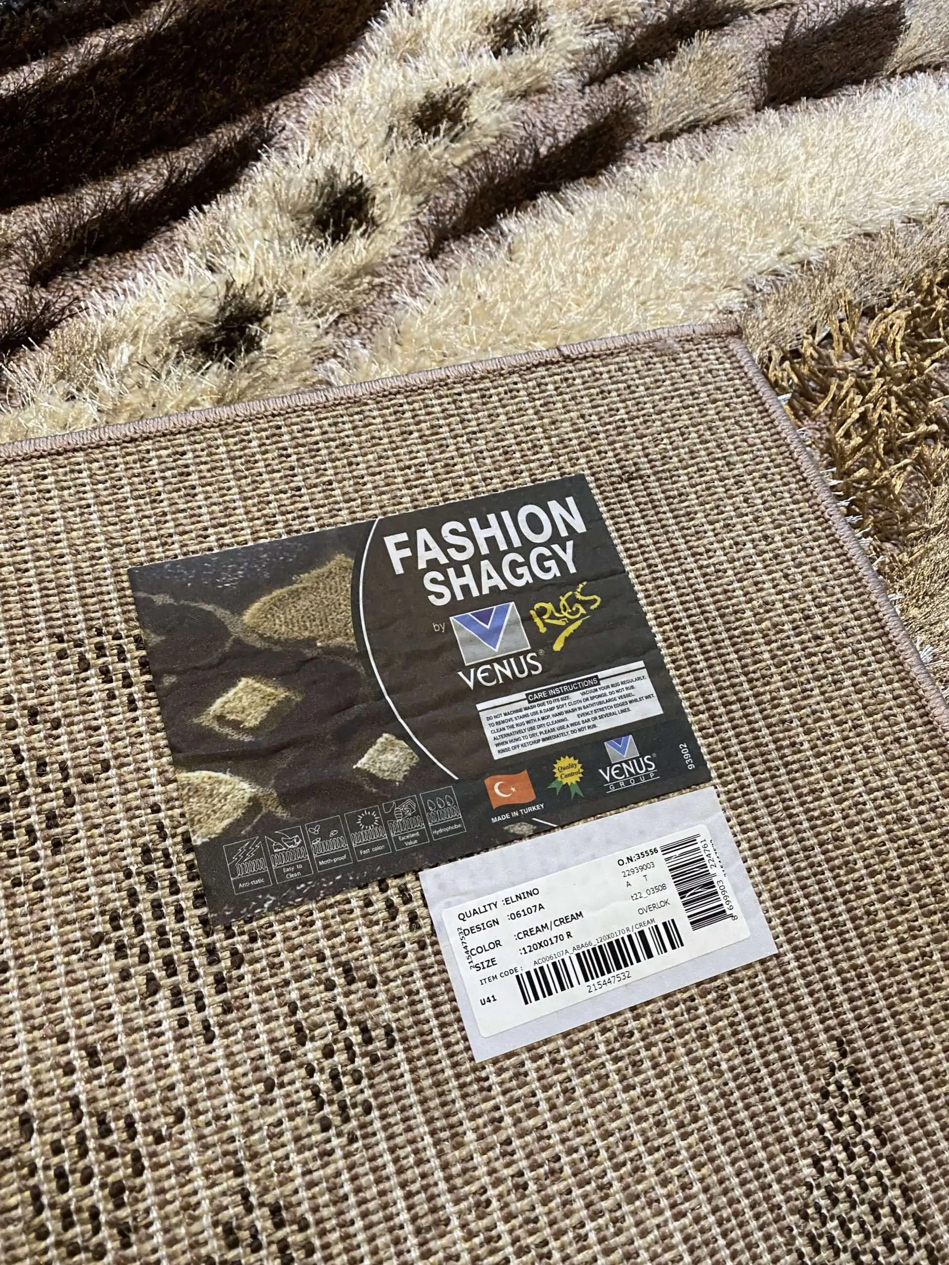 Fashion Shaggy Rug Elnino Turkish BlackCream
