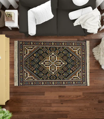 Sarvestan 700 Reeds Irani Rug BlackWhite Mockups
