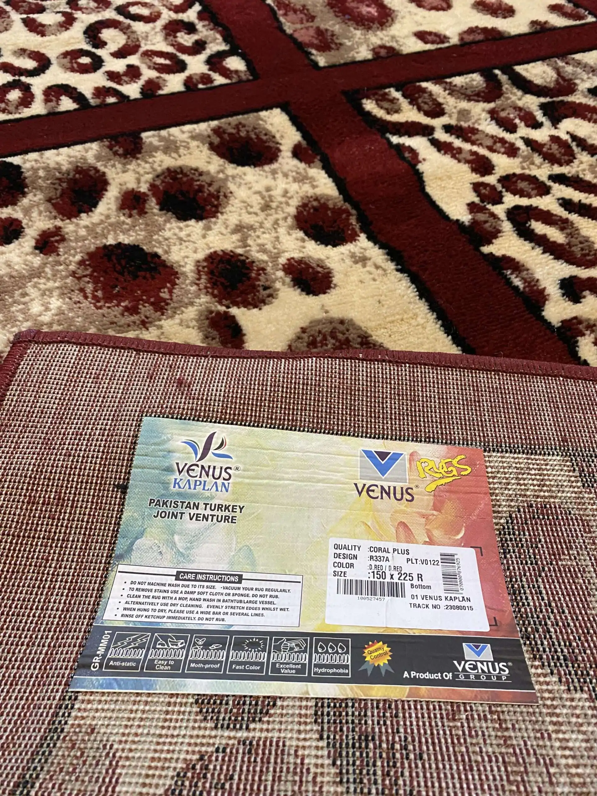 Venus Kaplan Rug Coral Plus Red Design PakTurk back